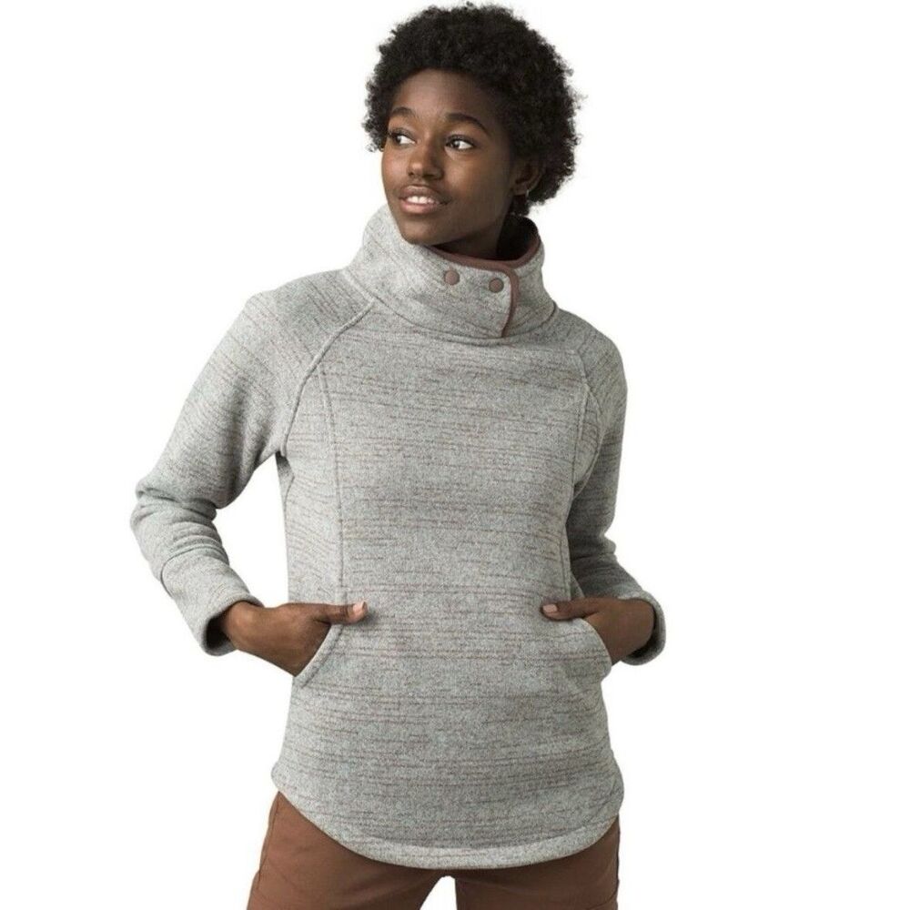 prAna Tri Thermal Threads Tunic Funnel Neck Button Kangaroo Pocket Green XS GUC